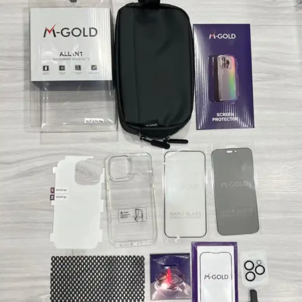 بكج الحماية ام جولد + شنطة حماية جهاز آيفون