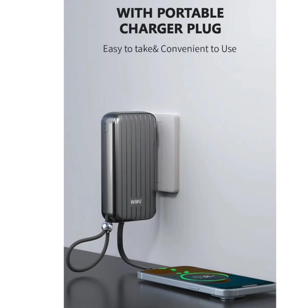 باور بانك WiWU Trunk بسعة 10000mAh مع فيش جداري ومقاوم للكسر