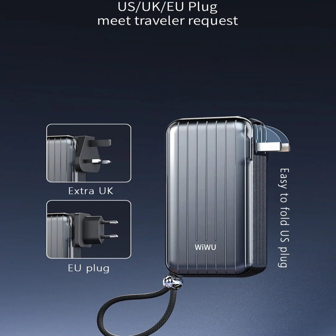 باور بانك WiWU Trunk بسعة 10000mAh مع فيش جداري ومقبس عالمي